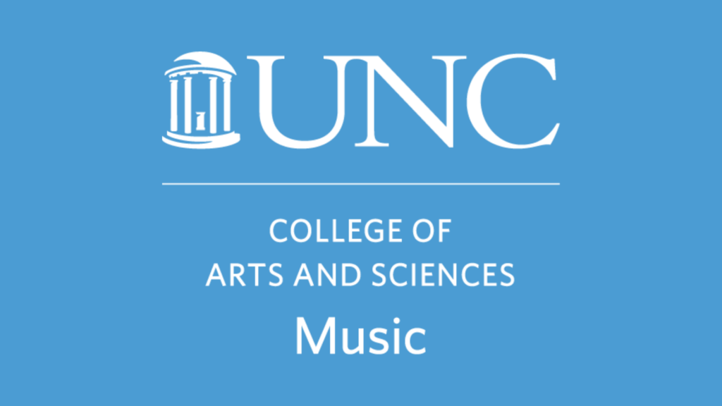 Carolina blue graphic with white UNC old well logo. Underneath, text reads "College of Arts and Sciences // Music"