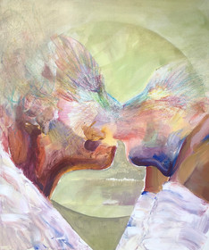 two colorful figures kissing