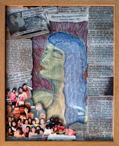 "Quynh" by Alex Ng - newspaper collaging around a woman's face