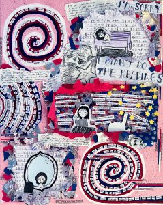 “Now I Look Back and Laugh!” by Hayden Park - handwritten and typed collaging with spirals, images and stars