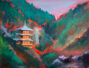 "Ta" by Luke Yuen Johnson - a pagoda surrounded by trees